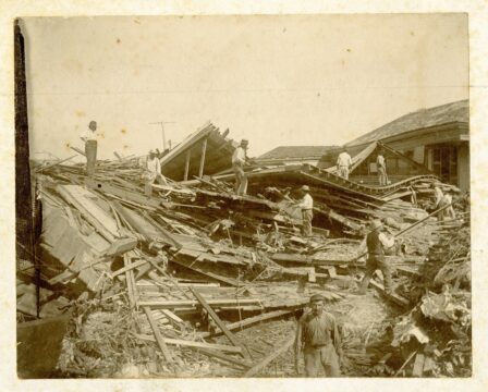 Photo of men searching through debris after the Storm of 1900 in Galveston, Texas. StoryMap