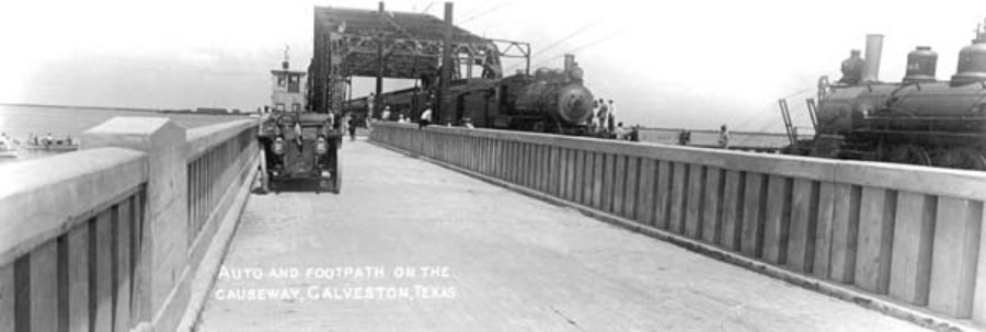 G-18221FF4-1 AUTO AND FOOTPATH ON THE CAUSEWAY, GALVESTON, TEXAS